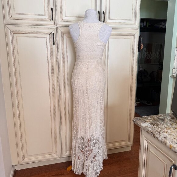 Solitaire Knit 100% Cotton Vintage StyleLace Long Maxi Dress Size XS - Picture 2 of 6